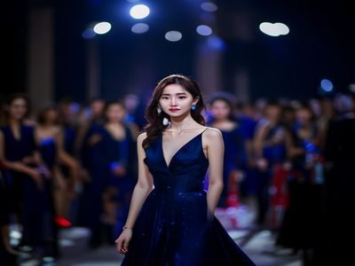 小野坂唯香出席颁奖典礼身着深蓝礼服，气质优雅，红毯聚光灯下格外耀眼