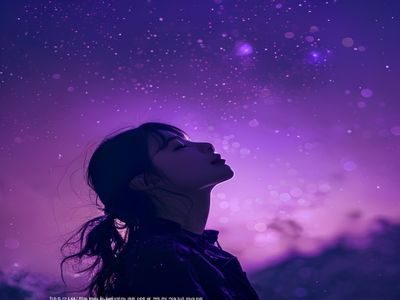 小野坂唯香音乐单曲光の中へ封面，紫色光晕背景下艺人仰望天空，意境唯美