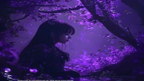 小野坂唯香音乐单曲光の中へ MV截图，紫色梦幻场景下艺人深情演绎